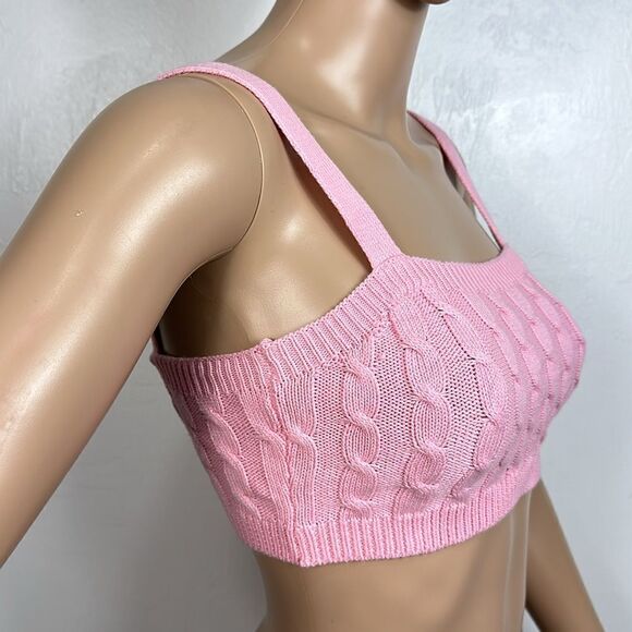 525 America Revolve Cable Knit Cotton Blend Tiny Tank Top In Pink Size XS - Picture 3 of 9